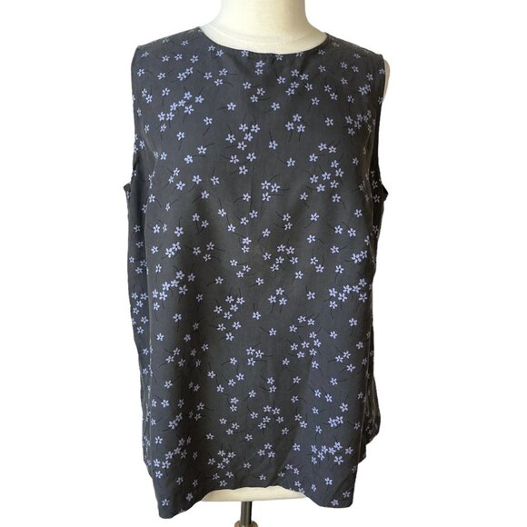 Valerie Stevens Silk Sleeveless Blouse Womens 16 W Gray Purple Floral - Picture 1 of 9
